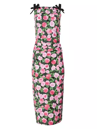 Shop Carolina Herrera Bow-Strap Floral-Printed Midi-Dress | Saks Fifth Avenue