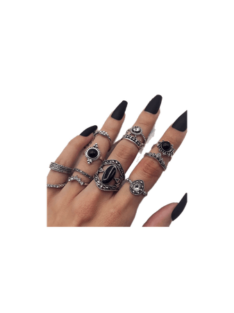 gothic goth black silver rings jewelry