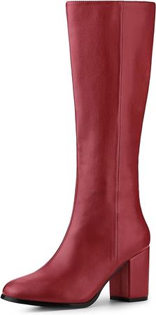 Amazon.com | Allegra K Women's Round Toe Zip Block Heels Knee High Boots | Knee-High