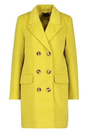 Double Breasted Wool Look Coat | Boohoo yellow