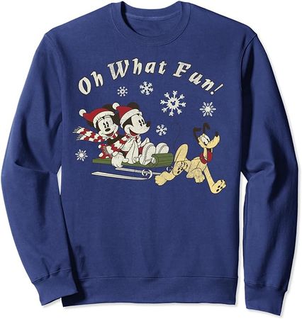 Amazon.com: Disney Mickey Minnie And Pluto Oh What Fun Christmas Sled Sweatshirt : Clothing, Shoes & Jewelry