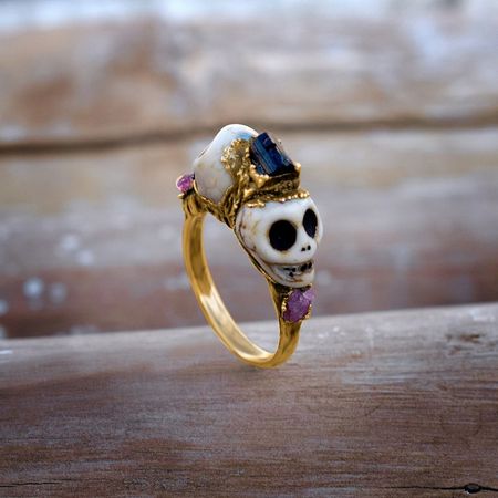 Pink Tourmaline Skull Ring Horror Skull Ring Rough Stone - Etsy