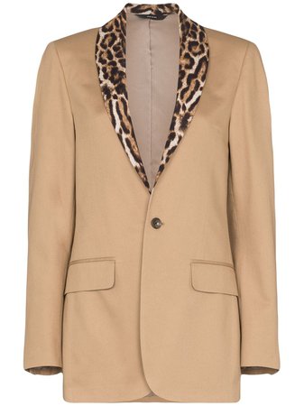 R13 Leopard Print-Trimmed Cotton Tuxedo Blazer Ss20 | Farfetch.com