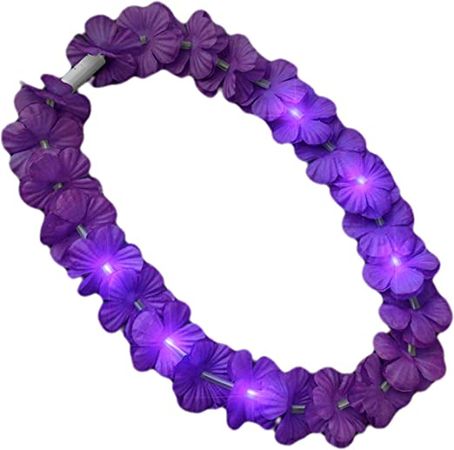 Amazon.com: Light Up Hawaiian Flower Lei Necklace Purple: Clothing, Shoes & Jewelry