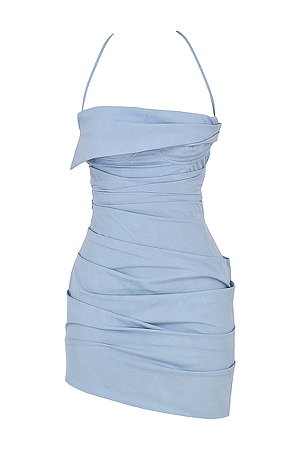 Clothing : Bodycon Dresses : 'Lana' Baby Blue Open Back Mini Halter Dress