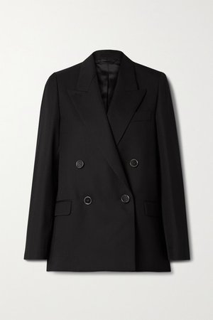 Double-breasted Woven Blazer - Black
