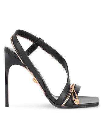 Versace Safety Pin Zipper Leather Slingback Sandals | SaksFifthAvenue
