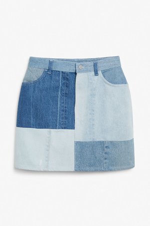 Blue denim patchwork skirt - Blue Medium Dusty - Monki WW