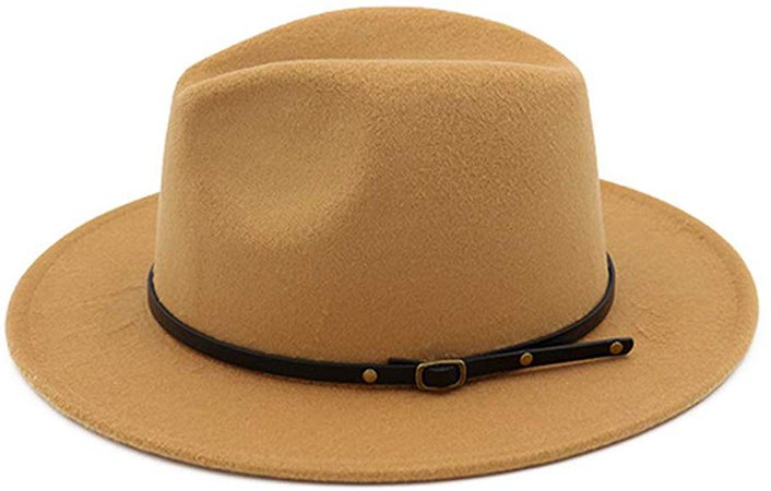Vim Tree Women's Classic Wide Brim Fedora Hat with Belt Buckle Felt Panama Hat Blue at Amazon Women’s Clothing store: