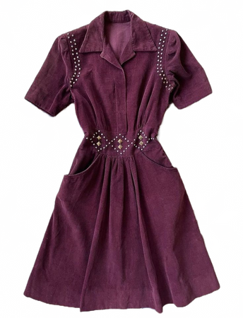 1930s 1940s maroon corduroy western dress