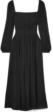 Open-back Shirred Silk-georgette Maxi Dress - Black