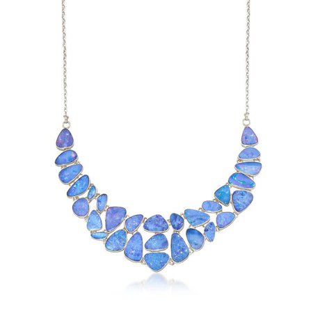 Blue Opal Doublet Mosaic Bib Necklace in Sterling Silver. 18" | Ross-Simons
