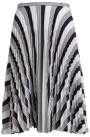 Striped Pleated Crepe Skirt - Womens - Black White