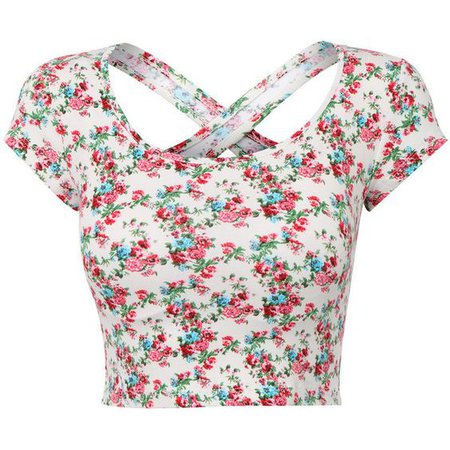 Womens Lightweight Open Back Scoop Neck Floral Crop Top with Stretch