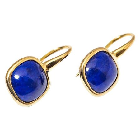 Yellow Gold Drop Earrings Lapis-Lazuli Cabochon For Sale at 1stDibs