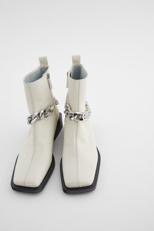 FLAT LEATHER ANKLE BOOTS WITH CHAIN | ZARA Cyprus
