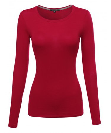 Basic Lightweight Cotton Long Sleeve Crewneck Shirt Top | 06 Dark Red