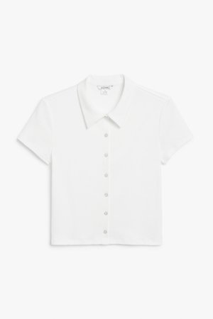 Jersey button-up shirt - White - Polo shirts - Monki WW
