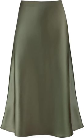 Amazon.com: Modegal Women's Satin High Waist Hidden Elasticized Waistband Flared Casual A Line Midi Skirt Army Green : Clothing, Shoes & Jewelry