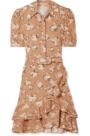 Michael Kors Collection | Mini-robe en georgette de soie à imprimé fleuri, à ceinture et à volants | NET-A-PORTER.COM