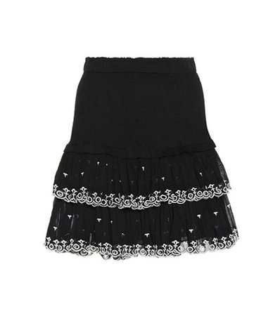 Lace-trimmed cotton skirt