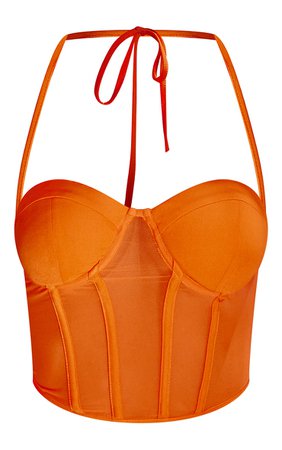 Orange Mesh Structured Strappy Corset Top | PrettyLittleThing USA