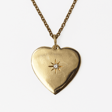 Vintage Yellow Gold Diamond Heart Pendant & Chain – Friar House