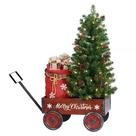 (A5) Pre-Lit Fir Christmas Tree In Wagon, 3'