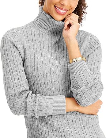 Womens’ Turtleneck Pullover Sweater Cable Ribbed Slim Long Sleeve Basic Soft Solid Color Winter Tops at Amazon Women’s Clothing store