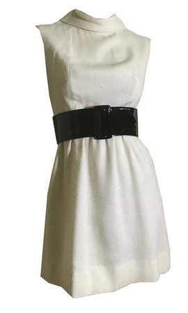 Mini Mini White Mod Sleeveless Dress w/ Wide Black Patent Vinyl Belt c – Dorothea's Closet Vintage