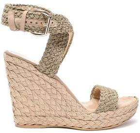Suede-trimmed Crocheted Wedge Espadrille Sandals