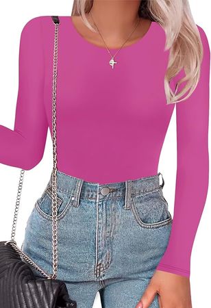 Amazon.com: SAUNGKUAI Womens Long Sleeve Crew Neck Bodysuit Thong Body Suits T Shirt Tops for Going Out Hotpink XL : Clothing, Shoes & Jewelry