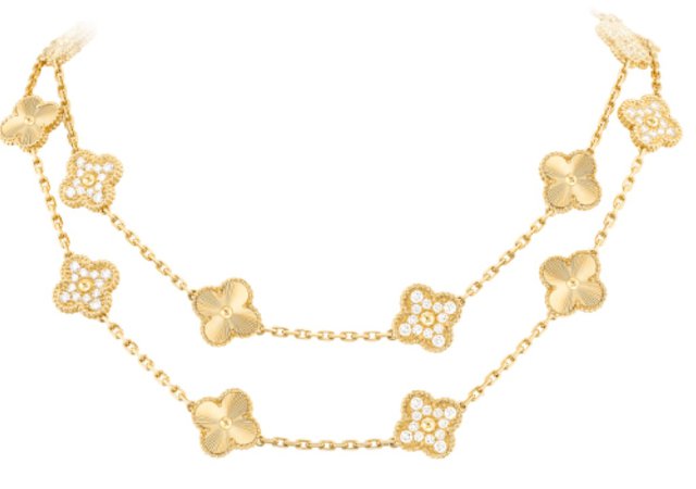 Vintage Alhambra long necklace, 20 motifs  Yellow gold, Diamond