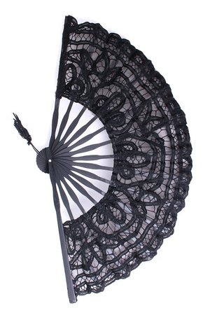 Secret Garden Large Black Battenburg Lace Folding Fan