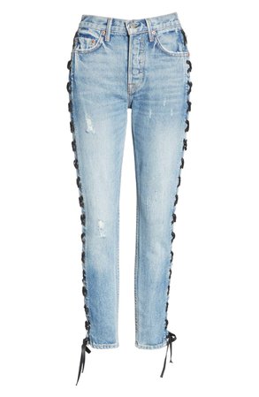GRLFRND Karolina High Waist Lace-Up Crop Skinny Jeans (Imperial) | Nordstrom