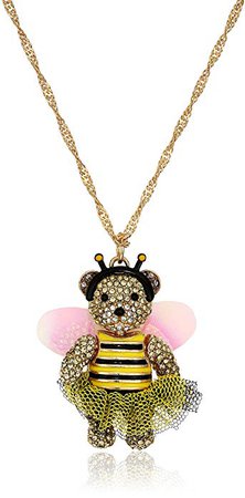 Betsey Johnson Bumble Bee Pave Bear Pendant Long Necklace, Yellow, One Size: Clothing