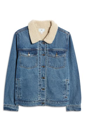 BP. Denim Oversize Trucker Jacket with Faux Shearling Collar | Nordstrom