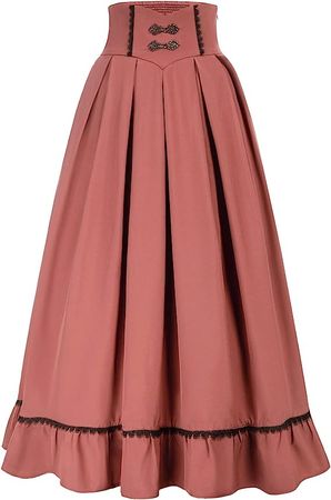 Scarlet Darkness Women Long Skirt Vintage High Waist Victorian Maxi Skirt with Pockets