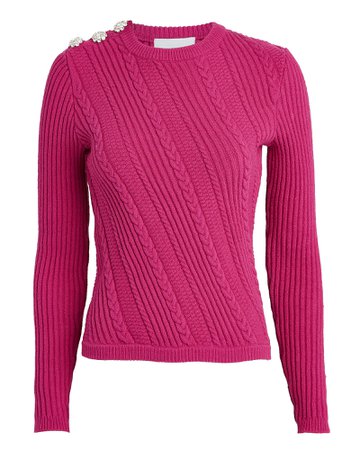 Embellished Cable Crewneck Sweater