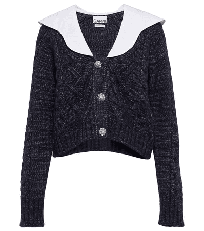 GANNI Cropped cable-knit cardigan