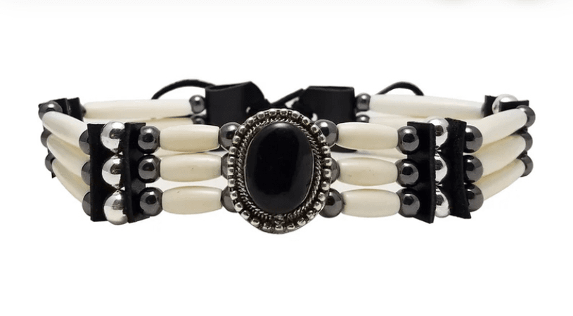 3 Row Buffalo Bone Hairpipe Beads Traditional Tribal Choker Necklace