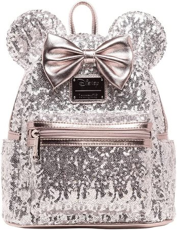 Amazon.com | Loungefly Disney Minnie Mouse Silver and Pink Sequin Mini Backpack WDBK0645 | Casual Daypacks