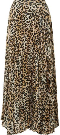 Alice Olivia - Katz Pleated Metallic Leopard-print Silk-blend Gauze Maxi Skirt - Brown
