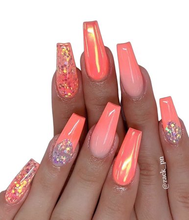 Female Hands With Long Nails And Neon Orange Coral Nail Polish Stock Photo,  Picture and Royalty Free Image. Image 192448343.
