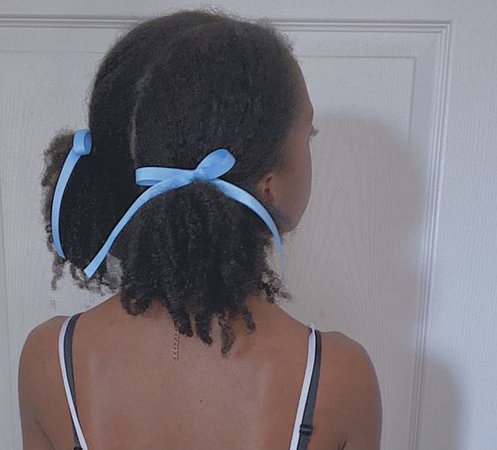 cottagecore puffs, pigtails, blue ribbon bows