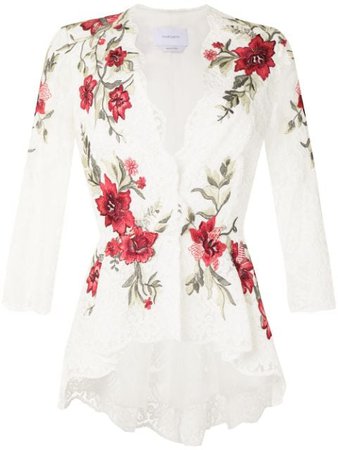 Marchesa floral-embroidered Fitted Blouse - Farfetch