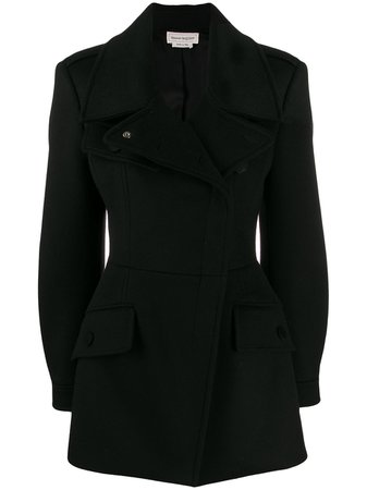 Black Alexander Mcqueen Fitted Double Breasted Coat | Farfetch.com