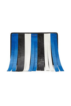 Fringed Stripe Leather Pouch Gr. One Size