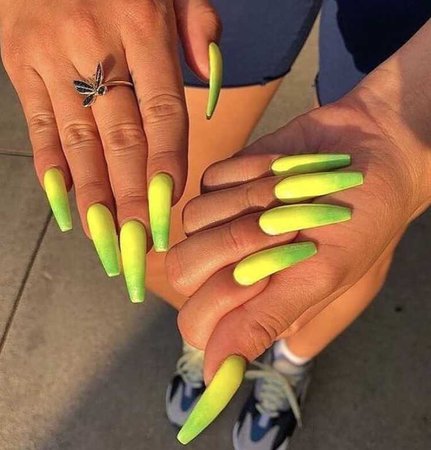 long neon green/ yellow ombré acrylic nails