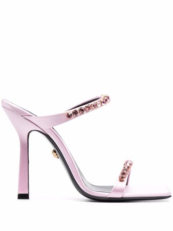 Shop Versace square-toe crystal-embellished sandals with Express Delivery - FARFETCH